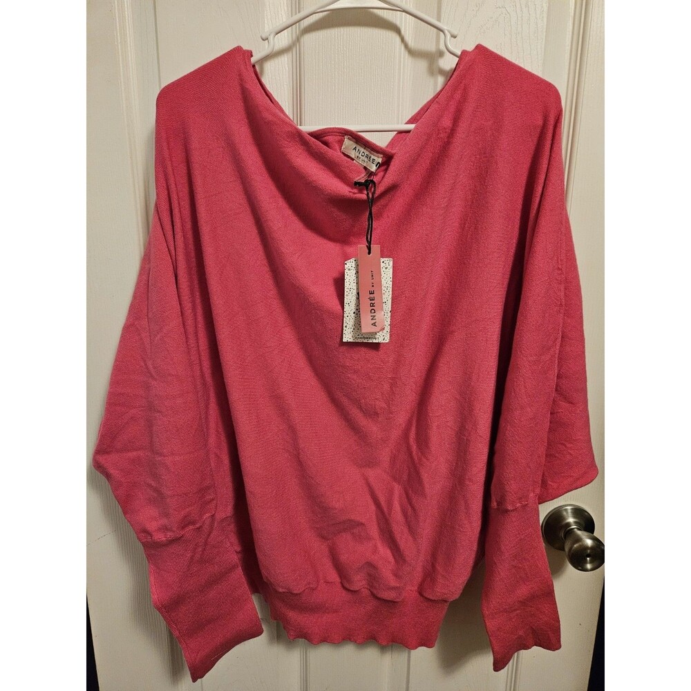 ANDREE by Unit Women’s 1X Pink Knit Sweater Dolman Sleeve Plus Size NWT